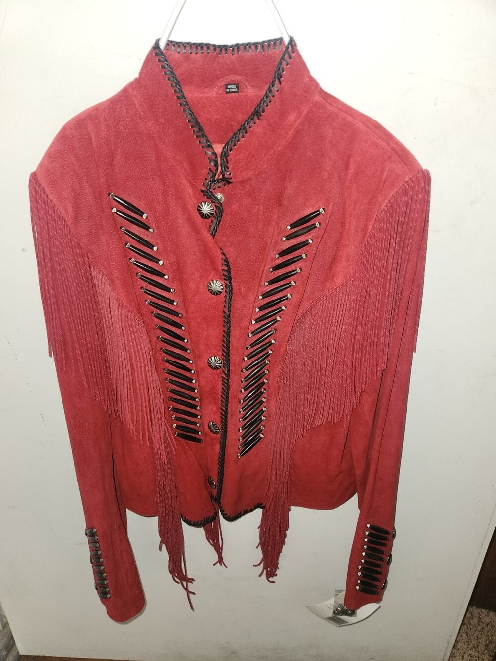 NWT Y2K Cripple Creek Ladies Fringe Leather Suede Jacket Red Size XL Western